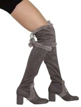 $159 Charles David Over the Knee Boot 7 Slate Gray Faux Fur Trim PomPoms... - $57.52