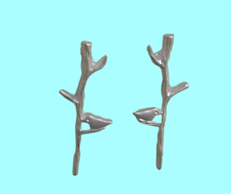 New Silver Tone Metal Bird On Twig Stick Branch Tree Post Drop Earrings Boho - £8.67 GBP