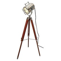 Nautical Studio Chrome &amp; Brown Floor Lamp Spotlight 45 &quot; Vintage Tripod Lamp - £98.53 GBP