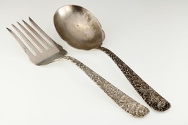 S Kirk & Son Sterling Silver Salad Serving Set in Repousse Pattern - £282.47 GBP