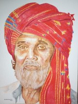 Sikh Red Turban Colored Pencil Drawing Original 9 x 12 Mixed Media Paper - £135.89 GBP