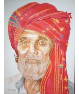 Sikh Red Turban Colored Pencil Drawing Original 9 x 12 Mixed Media Paper - £136.07 GBP