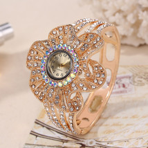 Fashion Crystal Flower Shape Dial Hollow Metal Strap Women Quartz Watch - NO.3 - £11.77 GBP