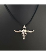 Longhorn Skull Silver Tone Pendant with Black Cord Necklace - New - £11.00 GBP