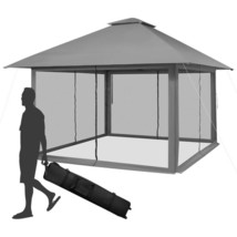 Grey 13 x 13 Ft Pop-Up Gazebo Outdoor Canopy w/ Mesh Mosquito Netting Sidewalls - £294.79 GBP