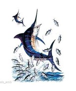 Blue Marlin Fishing HEAT PRESS TRANSFER PRINT for T Shirt Sweatshirt Fab... - £5.13 GBP