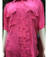 VINTAGE 100% SILK ERICA PINK FUCSIA BUTTON DOWN RELAXED BLOUSE TOP MEDIUM - £9.38 GBP