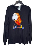 Peanuts Men&#39;s T-Shirt Snoopy Print Long Sleeve Cotton Crew Neck Black Large NWT - £15.65 GBP