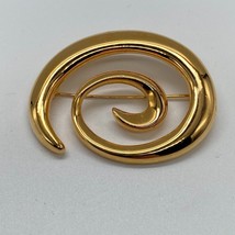 Vintage Napier Swirl 2&quot; Brooch Pin Signed Polished Gold Tone Oval Signed - £6.22 GBP