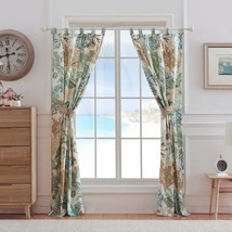 Set 2 Green Coastal Beach Coral Window Curtains Panels Drapes 84 in L Darkening - £76.70 GBP