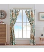 Set 2 Green Coastal Beach Coral Window Curtains Panels Drapes 84 in L Da... - £74.84 GBP