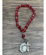 Red Beaded Silver Tone Rosary Catholic Religious Cross Crucifix KG JD - $13.56 CAD