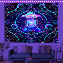 Mushroom Tapestry Blacklight Tapestry UV Reactive Wall Hanging Décor 60&quot;X82&quot; - £21.78 GBP