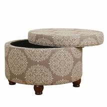 Brown Medallion Storage Ottoman Geometric Transitional Pattern Round Cot... - £90.20 GBP