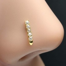Indian Vertical Style 14k Real Gold White CZ Corkscrew Nose Stud 24g - £32.94 GBP