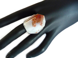 Orange White Ring, Chunky Gemstone Ring, Orange Agate Ring, Gemstone Ring, Agate - £25.37 GBP
