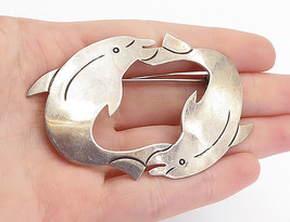 MEXICO 925 Sterling Silver - Vintage Double Dolphin Love Brooch Pin - BP2379 - £53.19 GBP