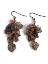 Bronze Autumn Colors Style Leaf Cluster Dangle Beaded Earrings - £13.10 GBP
