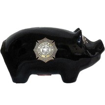 Vintage New York State Assn Fire Chiefs NYFD Black Ceramic Piggy Bank Gold Trim - £31.23 GBP