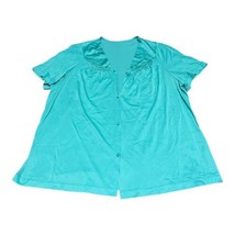 Vanity Fair Blue Embroidered Trim Button Front Pajama Nylon Shirt Sleep ... - £29.23 GBP