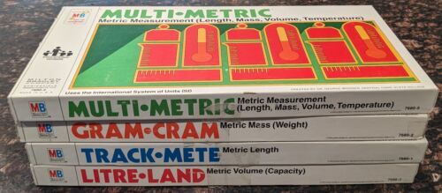 RARE 1976 Milton Bradley Board Games Set Multi Metric Litre Land Gram Cram Track - £32.03 GBP