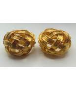 Vintage Signed David Hill Gold-tone Basket Weave Clip-on Earrings 1&quot; x 3/4&quot; - €20,40 EUR