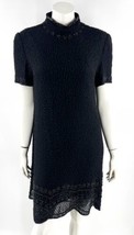 VTG J Kara Dress Size M Black Silk Allover Beaded High Neck Evening Cocktail - £67.02 GBP