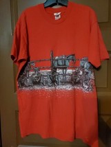 VINTAGE Single Stitch Cowboys and Horses Wrap around Graphic Size Large Red - $44.55
