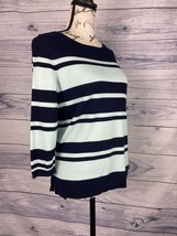 Talbots Stripe Sweater Womens Sp Green Blue Boat Neck 3/4 Sleeve Lightwe... - $10.80