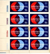 U S Stamps - 10c PLATE BLOCK OF 8 - Collective Bargaining MNH 1975  - £1.76 GBP