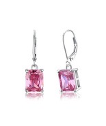4 Carat Pink Created Sapphire 925 Sterling Silver Dangle Earrings - £31.66 GBP