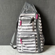 Thirty-One Sling Backpack Gray White Chevron Stripe Crossbody Bag Pink A... - $23.70