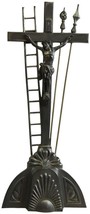 Crucifix Religious Art Deco 1920 French Spear Ladder Gray Black Metal Cross - £126.80 GBP