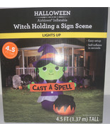 New Witch Holding A Sign Scene 4.5 Foot Tall Halloween Inflatable Cast A... - $37.94