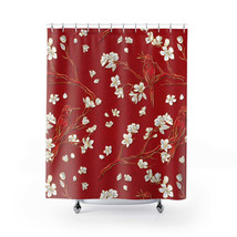 Birds and Flowers in Red Stylish Design 71&quot; x 74&quot; Elegant Waterproof Shower Curt - £55.85 GBP