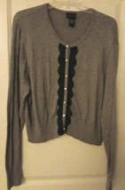 TORRID Gray W/Black Lace Front V-Neck pin-up Cardigan Sz. 3  Rhinestone Buttons - £14.53 GBP