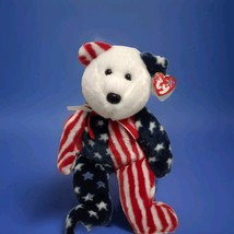 New TY Beanie Buddy Original SPANGLE Patriotic American 14&quot; Plush Bear R... - $232.19 MXN