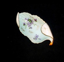 Curled Pale Blue Floral Decorated Porcelain Trinket Shell Tray 6.5&quot; - £23.65 GBP