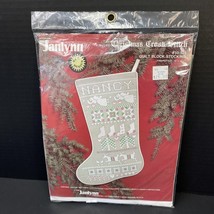 New JANLYNN Christmas Cross Stitch Quilt Block Stocking w/ Name Kit #50-525 - £14.09 GBP