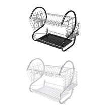 MAXPERKX 2-Tier Dish Drainer Rack With Drip Tray - Kitchen Drying Bowl Plate Hol - £12.74 GBP