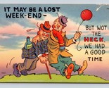 Comic Red Nose Drunks on Lost Weekend Had Good Time UNP Linen Postcard F19 - £3.06 GBP