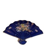 Vintage Cobalt Blue Japanese Fan Porcelain Dish Gold Trim Hand Painted V... - £23.11 GBP