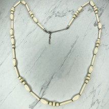 Chico&#39;s Silver Tone Long Cream Beaded Necklace - £13.44 GBP
