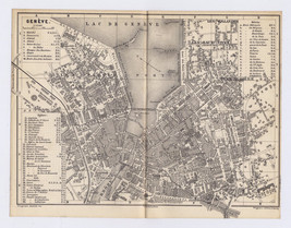 1887 ORIGINAL ANTIQUE CITY MAP OF GENEVA / GENÈVE / SWITZERLAND - £22.01 GBP