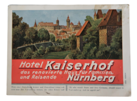 Vintage Hotel Kaiserhof Nurnberg Advertisement Ephemera w/ Rates Pre WW2 Germany - £15.68 GBP