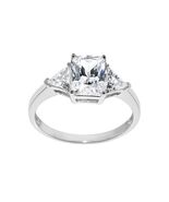 14k White Gold 2ct Radiant-Trillion 3-Stone Diamonette CZ Ring Size 6.5 - $366.00