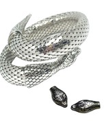 WHITING &amp; DAVIS SNAKE BRACELET &amp; Earrings Mesh Silver Tone Double Coil S... - $249.59 CAD