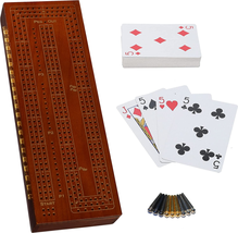 3 Player Wood Cribbage Set - Easy Grip Pegs and 2 Decks of Cards inside of Board - $28.56