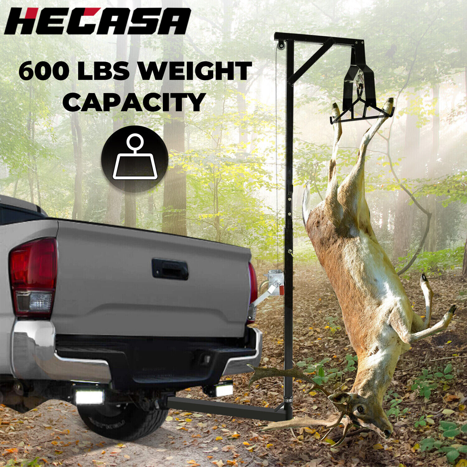Primary image for HECASA Hitch Mounted Deer Hoist Hitch Game Hoist 600lb Winch Swivel with Gambrel