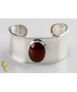 Sterling Silver Mexico .925 Polished Cuff Bracelet Red Stone Gift - €167,11 EUR